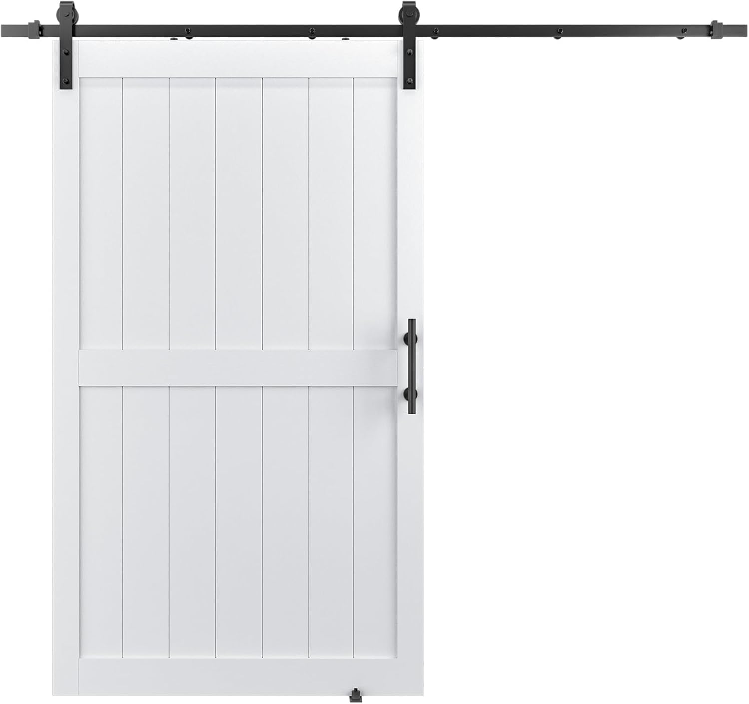 Puerta corrediza de granero MDF de 48 x 80 pulgadas con kit de herrajes para puerta de granero de 8 pies y asa, agujeros preperforados, fácil