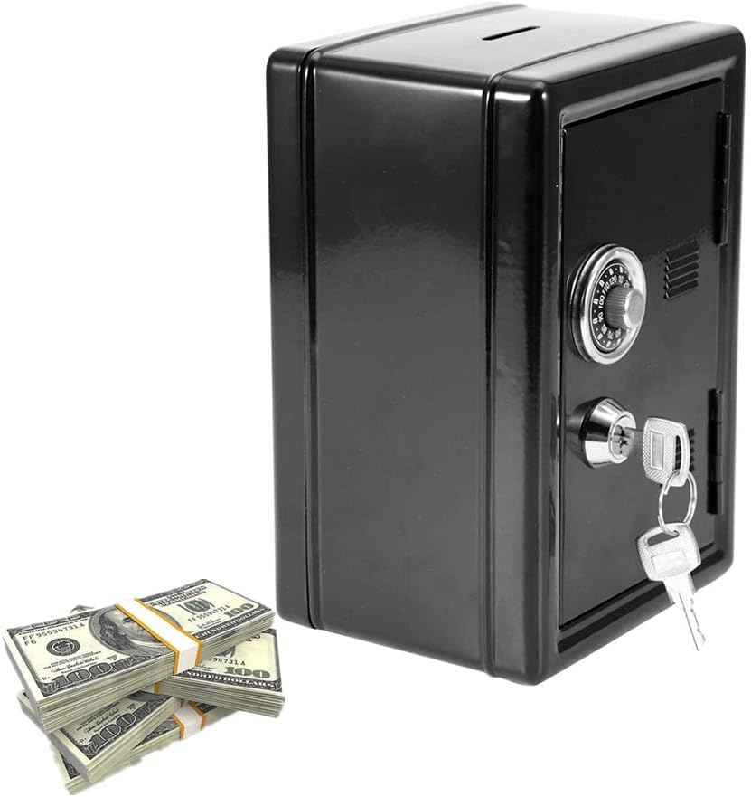 Yosoo Caja de dinero para niños, caja de dinero, contraseña, monedas, ahorro de caja fuerte, estilo caja de regalo, con 2 llaves (negro)