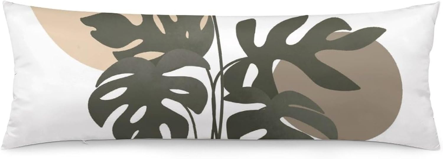Funda de almohada corporal, estilo bohemio, abstracto, con hojas de Monstera tropicales, para cama, tamaño grande, suave, estilo mediados de siglo,