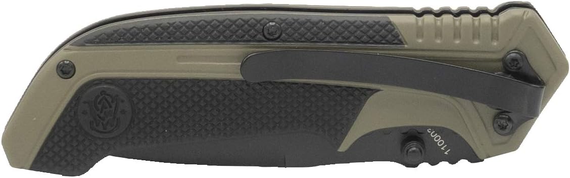 Smith & Wesson Cuchillo plegable asistido por resorte SS de alto carbono de 7.75 pulgadas con hoja dentada de punto de caída de 3.25 pulgadas y
