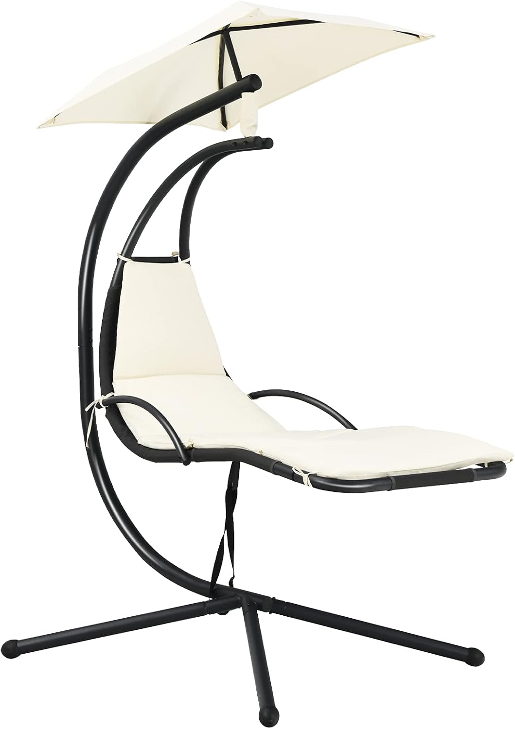 Giantex Tumbona colgante para exteriores, silla hamaca de patio con toldo extraíble, cojín y cuerda anticaída, hamaca colgante de arco para patio,