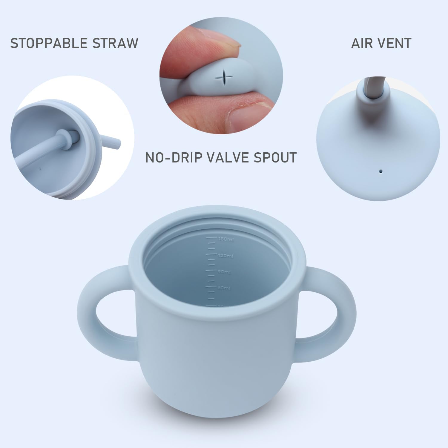 Ginbear Vaso de transición 2 en 1 para bebé, a prueba de derrames, con pajilla, taza de silicona para bebé con asas, tazas pequeñas de entrenamiento