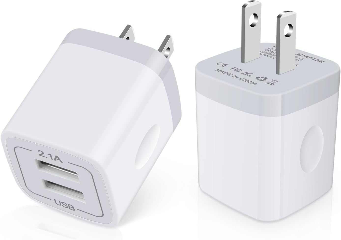 Cargador de pared USB, bloque de carga, paquete de 2 unidades de 2.1A5 V, enchufe de pared USB de doble puerto, adaptador de caja de carga para