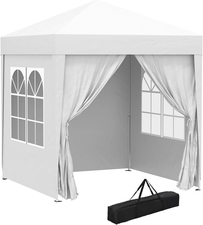 yoyomax Toldo desplegable de 8 x 8 pies, kiosco plegable instantáneo, tienda de campaña ligera para exteriores con paredes laterales y ventanas de