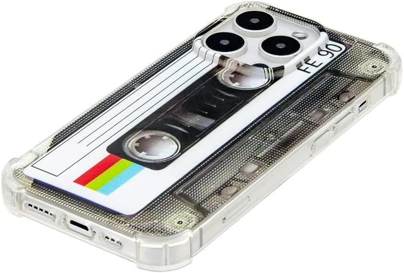 FAteamll Funda para iPhone 14 Pro, acabado mate, resistente, suave, con esquinas reforzadas, TPU suave, parachoques retro, funda de cinta de casete
