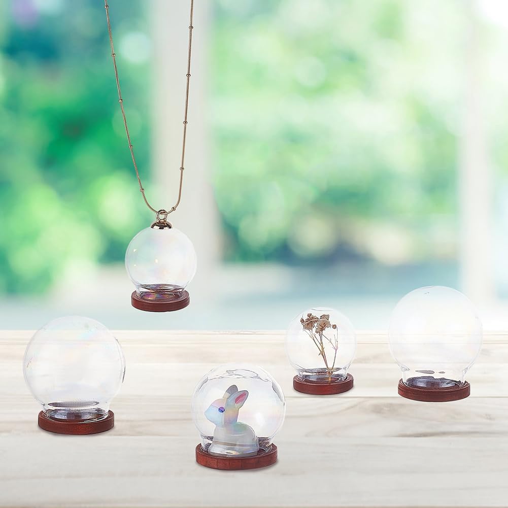 DELORIGIN 6 juegos de cubierta de cúpula de cristal, 3 tamaños de vitrina decorativa con base de madera, mini cúpula de cristal con 10 cuentas de