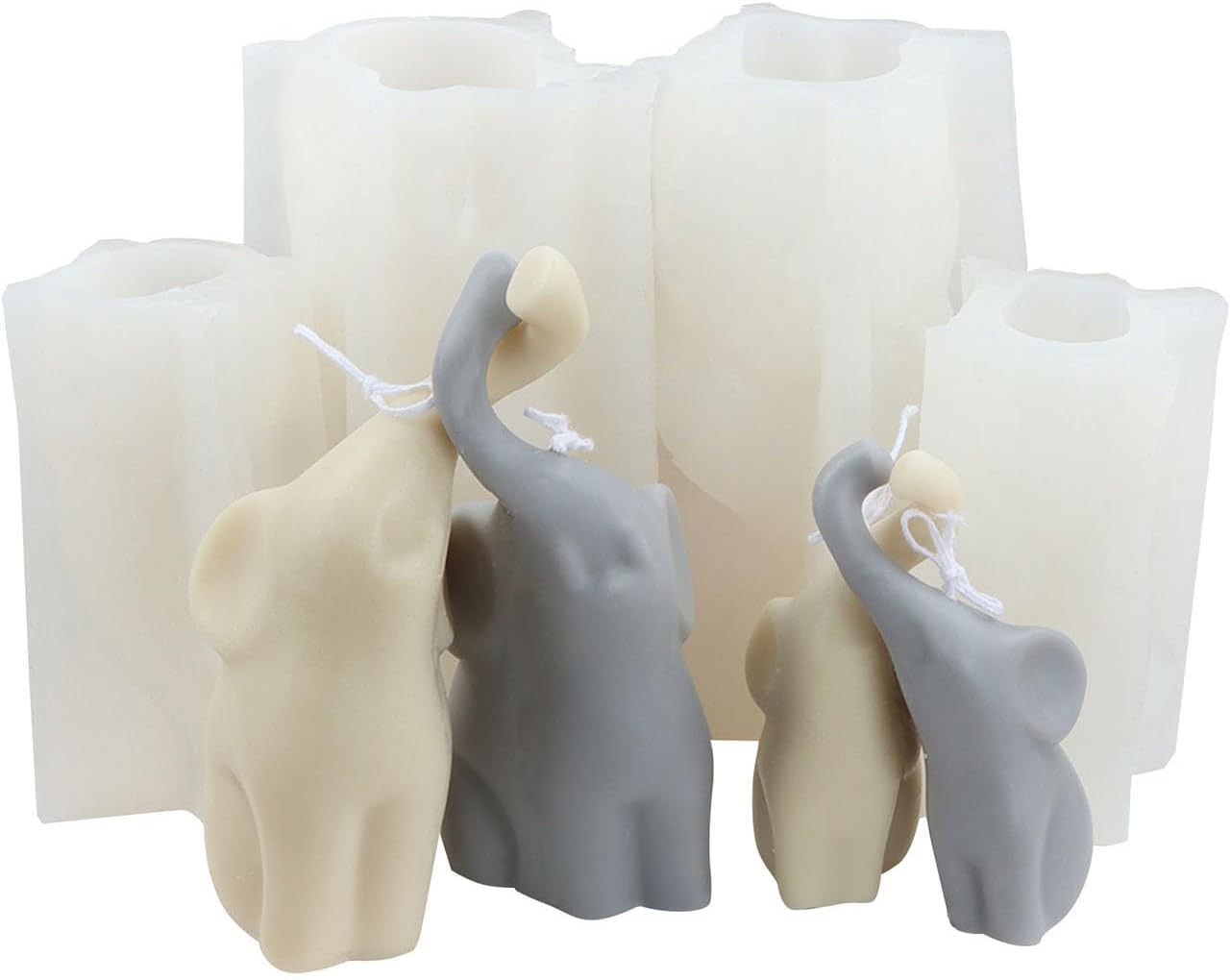 Grainrain Moldes de vela de silicona 3D elefantes haciendo cera jabón resina molde 2 piezas conjunto tamaño grande (SXY074)