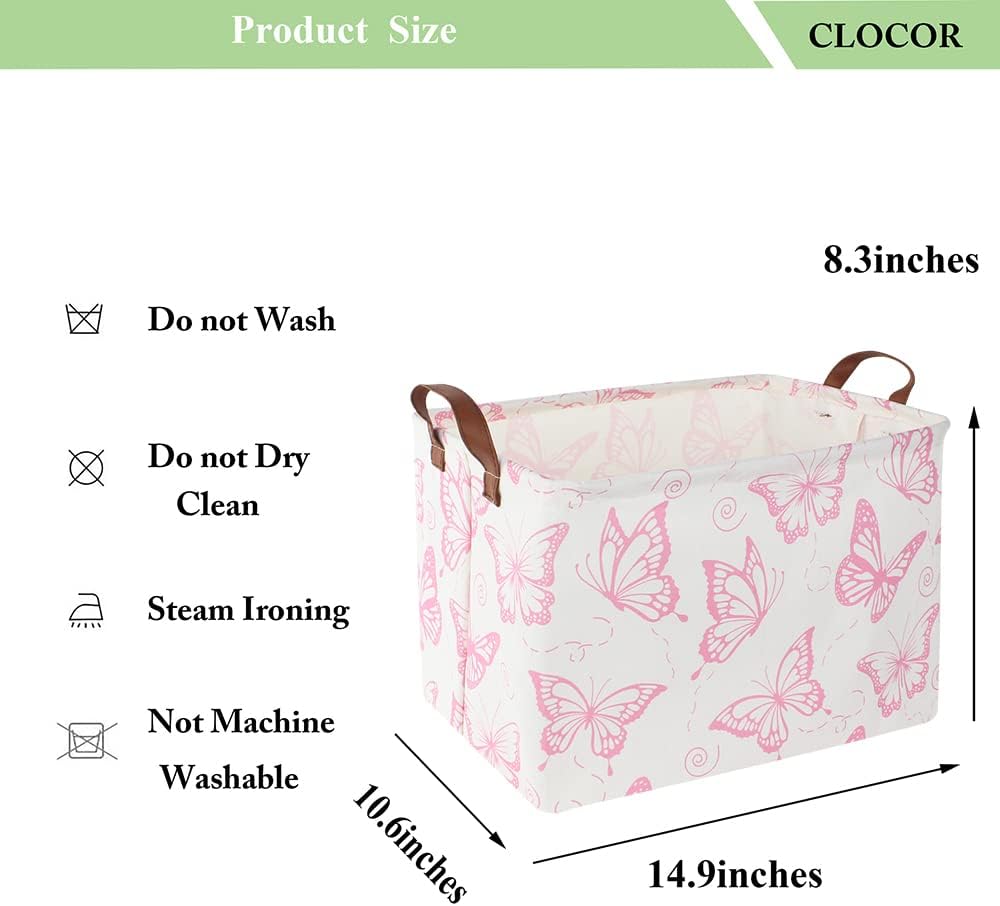 CLOCOR Cesta rosa, contenedor de almacenamiento plegable con bonito patrón, caja de almacenamiento impermeable con asas, organizador de regalos de