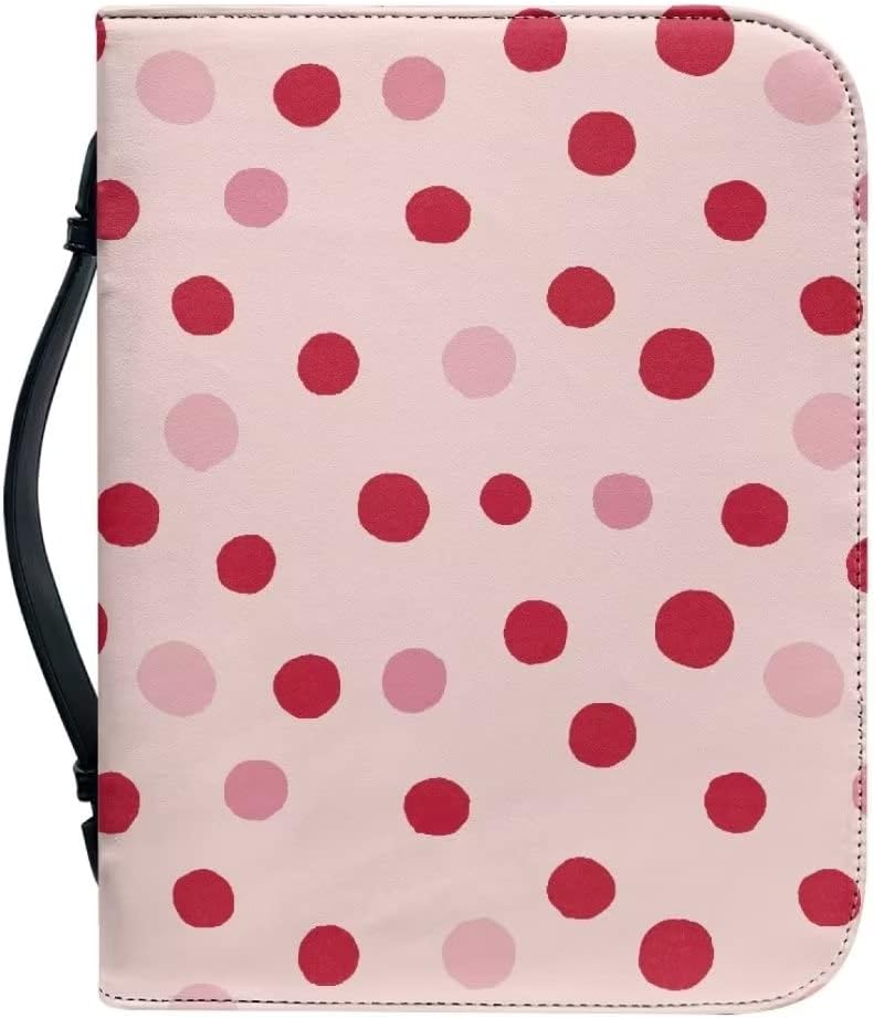 Funda de cuero para la Biblia para hombres, funda de Biblia con patrón de bola roja, bolsa grande para la Biblia con asa bolsa de mano para la