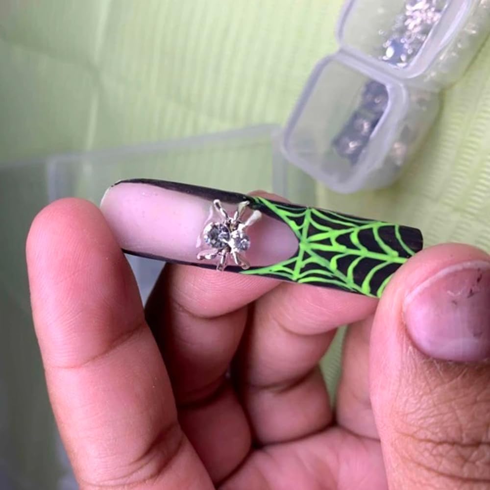 SHANRUN 36 dijes de uñas de araña, decoración de Halloween, diamantes de imitación plateados para uñas acrílicas, dijes de uñas de aleación con gema