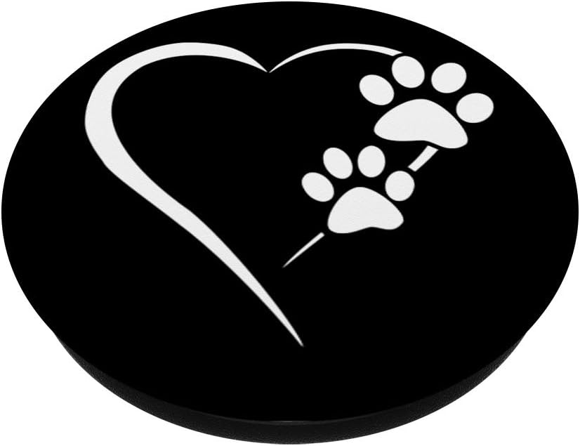 Dog Paw Print Cute Dog Love Heart White Black Dog Mom PopSockets Grip and Stand para teléfonos y tabletas, Negro