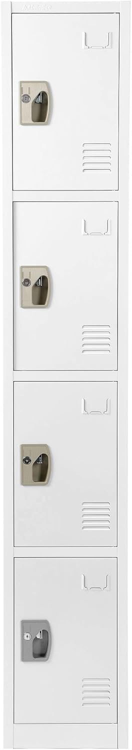 AdirOffice Armario escolar grande con 4 puertas y 4 ganchos, armario de almacenamiento de metal ideal para escuela, garaje, armarios de oficina (4