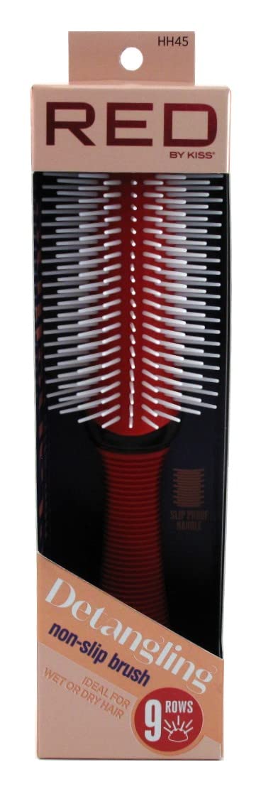 Kiss Cepillo rojo desenredante 9 filas antideslizante (paquete de 2)