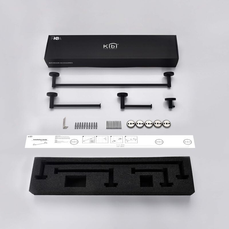 KIBI Juego de accesorios de baño circulares de 5 piezas  Toallero, anillo para toallas, soportes para papel higiénico, ganchos para bata (negro