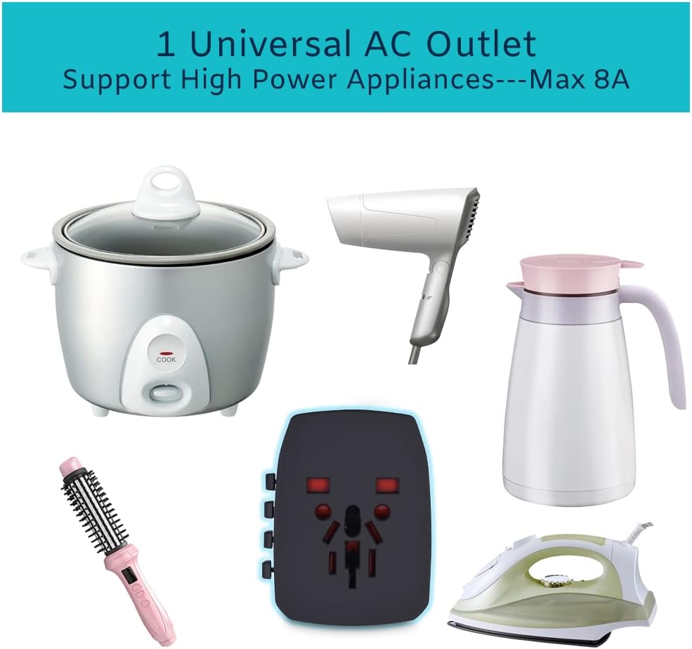 Adaptador de corriente de viaje universal en todo el mundo, adaptador internacional de 2000 W con 4 puertos USB, Reino UnidoUEAUEE. UU. (más de 200