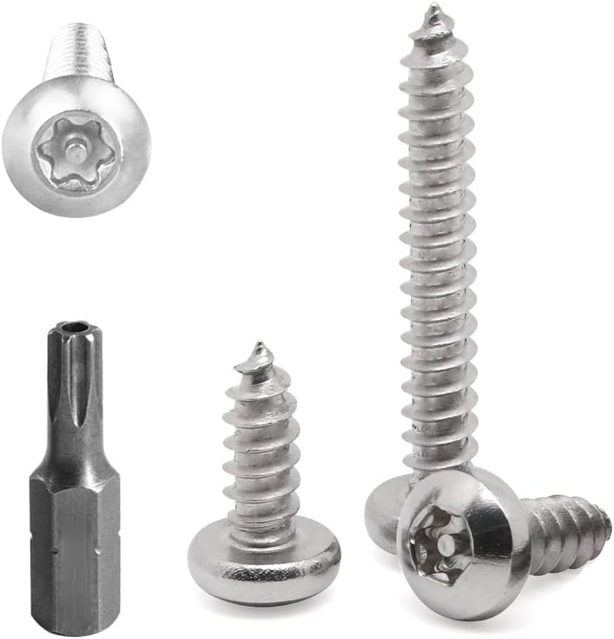 Tornillos Torx de chapa de acero inoxidable #14 x 2 pulgadas, tornillos de plata de seguridad, antirrobo, a prueba de manipulaciones, con broca,