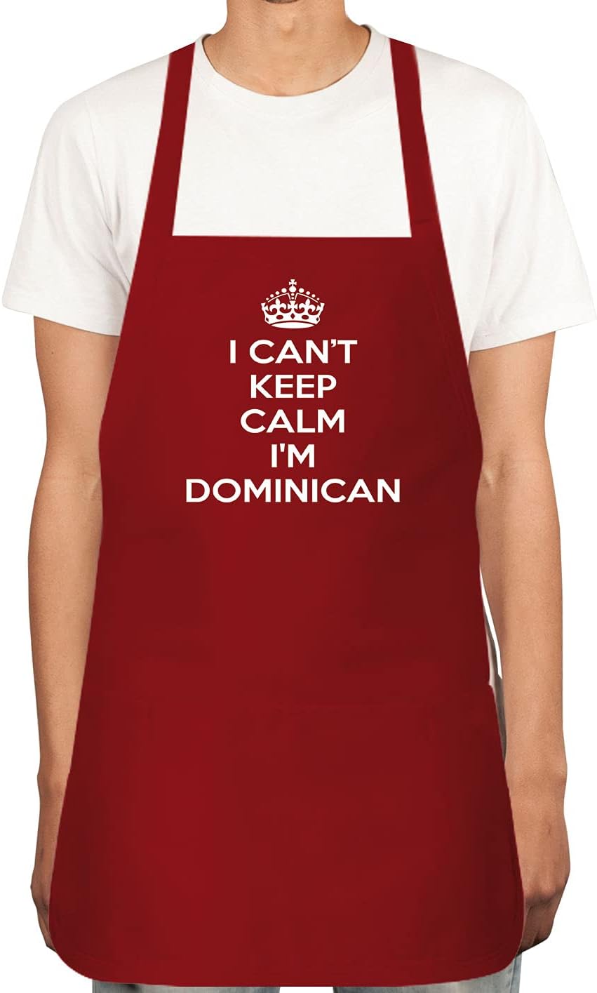 Delantal I CANT KEEP CALM I’M DOMINICAN para hombres y mujeres con 2 bolsillos – Correa ajustable para el cuello, delantal de cocina de chef