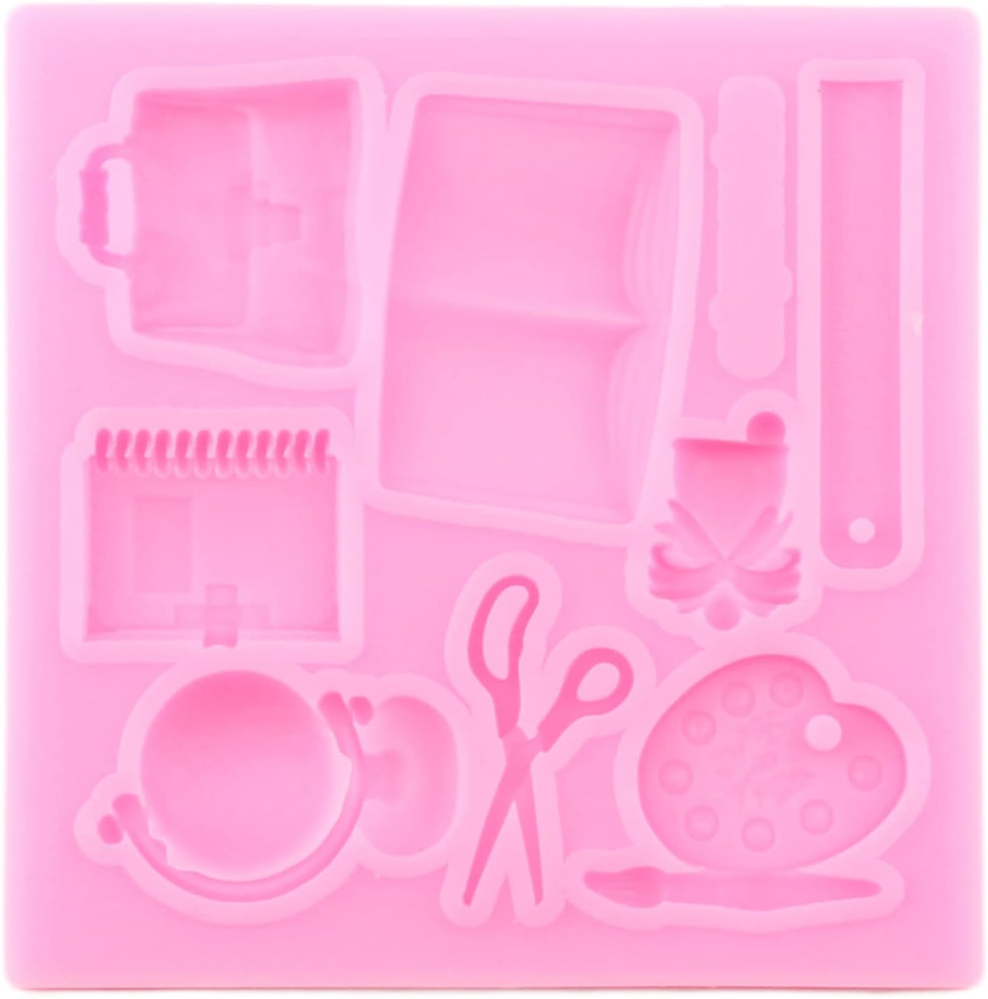 Mujiang Moldes de silicona para el regreso a clases, bolsa escolar, libro de tijeras, paleta de dibujo, moldes para fondant, para decoración de