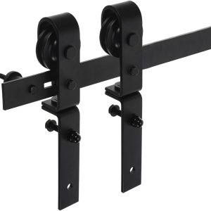 uxcell Kit de herrajes para puerta corrediza de granero plegable de 65 pulgadas para 2 puertas de armario, rodillo en forma de J de pista plana, uxcell Kit de herrajes para puerta corrediza de granero plegable de 65 pulgadas para 2 puertas de armario, rodillo en forma de J de pista plana,