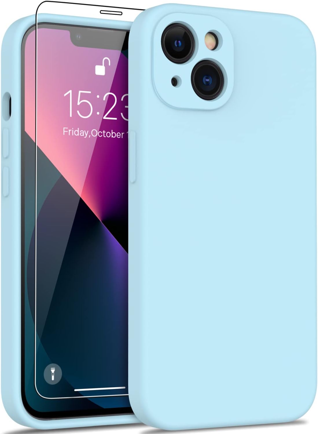DEENAKIN Funda compatible con iPhone 13 con protector de pantalla, silicona suave y sedosa, funda mejorada para cámara, probada contra caídas de 16