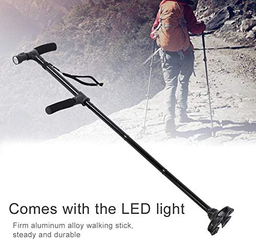 Bastón plegable con luz LED, bastón ajustable para hombres, mujeres, base antideslizante, soporte para otras herramientas de montañismo, accesorios