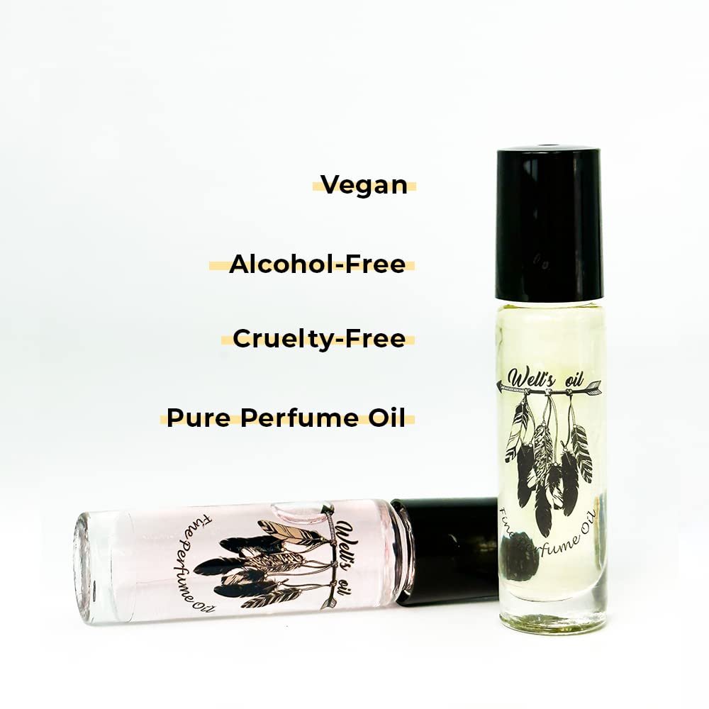 Well’s – Aceite de perfume roll-on de 0.3 fl oz  0.33 fl oz  Notas amaderadas y almizcladas  Sin alcohol, a base de aceite y de larga duración