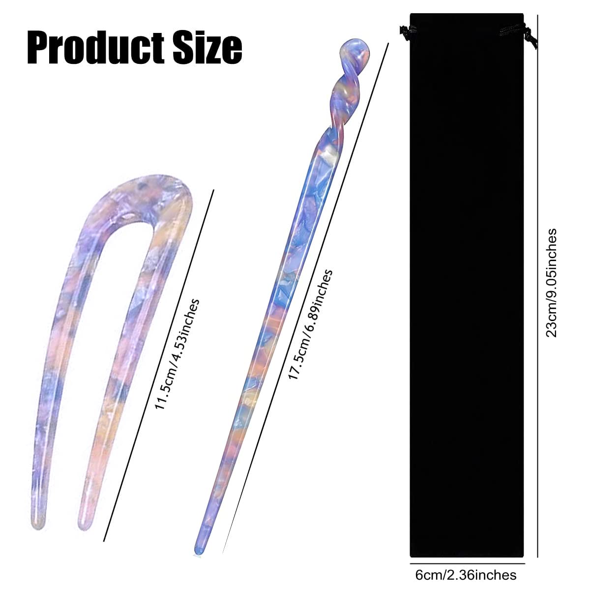 8 pinzas de acetato para el cabello, palillos rectos en forma de U, accesorios de peinado para el cabello, horquilla para el cabello vintage, pinzas