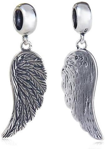 Alas de ángel colgante de plata de ley 925 con cuentas de plumas para pulseras Pandora, Plata esterlina