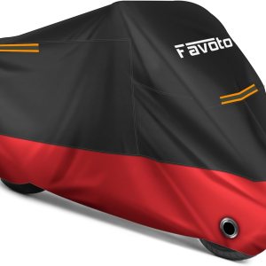 Favoto – Funda impermeable para motocicleta, universal, duradera, protege del sol, viento, polvo, con 3 bandas reflectantes, orificios de seguridad Favoto – Funda impermeable para motocicleta, universal, duradera, protege del sol, viento, polvo, con 3 bandas reflectantes, orificios de seguridad