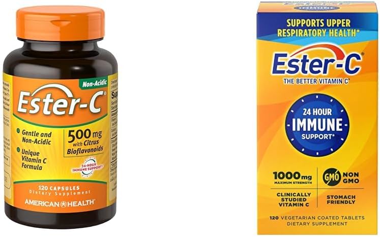 Ester-C 500 mg con cápsulas de bioflavonoides cítricos 120 y vitamina C 1000 mg comprimidos recubiertos, 120 unidades, refuerzo del sistema