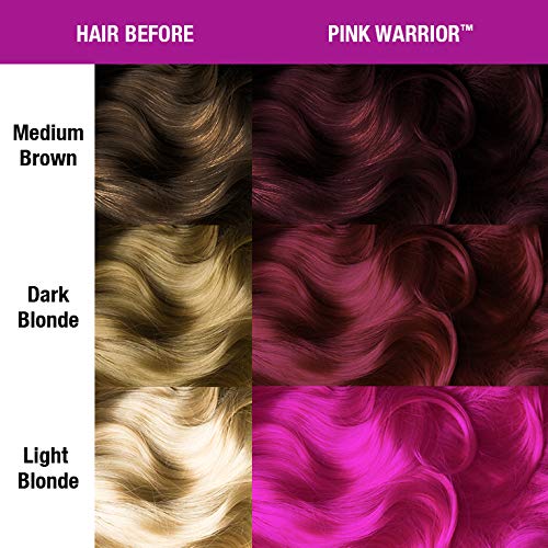 MANIC PANIC Paquete amplificado de tinte para el cabello Pink Warrior con champú aclarador Pink Warrior Classic y prepara para teñir