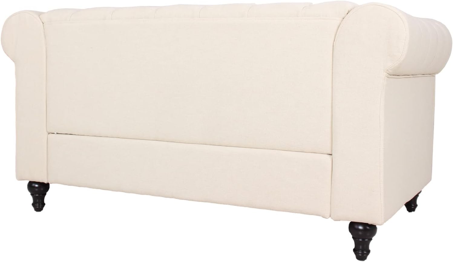 Sofá Chesterfield tradicional de lino con decoración de remaches y patas de madera para sala de estar, color crema