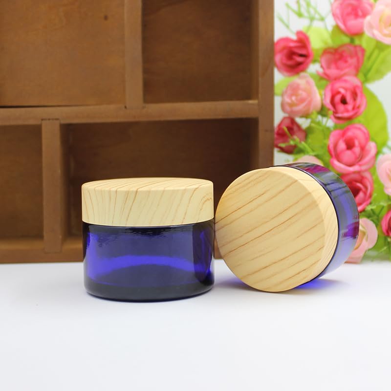 Paquete de 4 tarros de vidrio azul de 1.76 oz con tapas, tarros de crema recargable, tarros de crema cosmética, recipientes vacíos redondos para