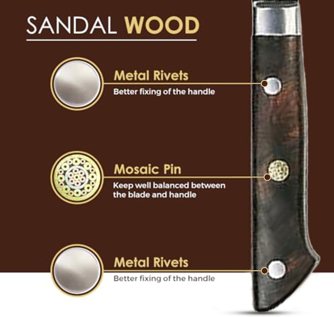 Paul Brown’s Cuchillo Kiritsuke de 8 pulgadas de acero Damasco VG10 de 67 capas con patrón de martillo forjado con mango de madera premium y madera