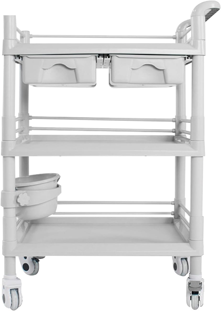 Carros médicos móviles de 3 niveles, carrito utilitario rodante de carga máxima de 330 libras, carrito de ultrasonido con ruedas, cajones, cubo de