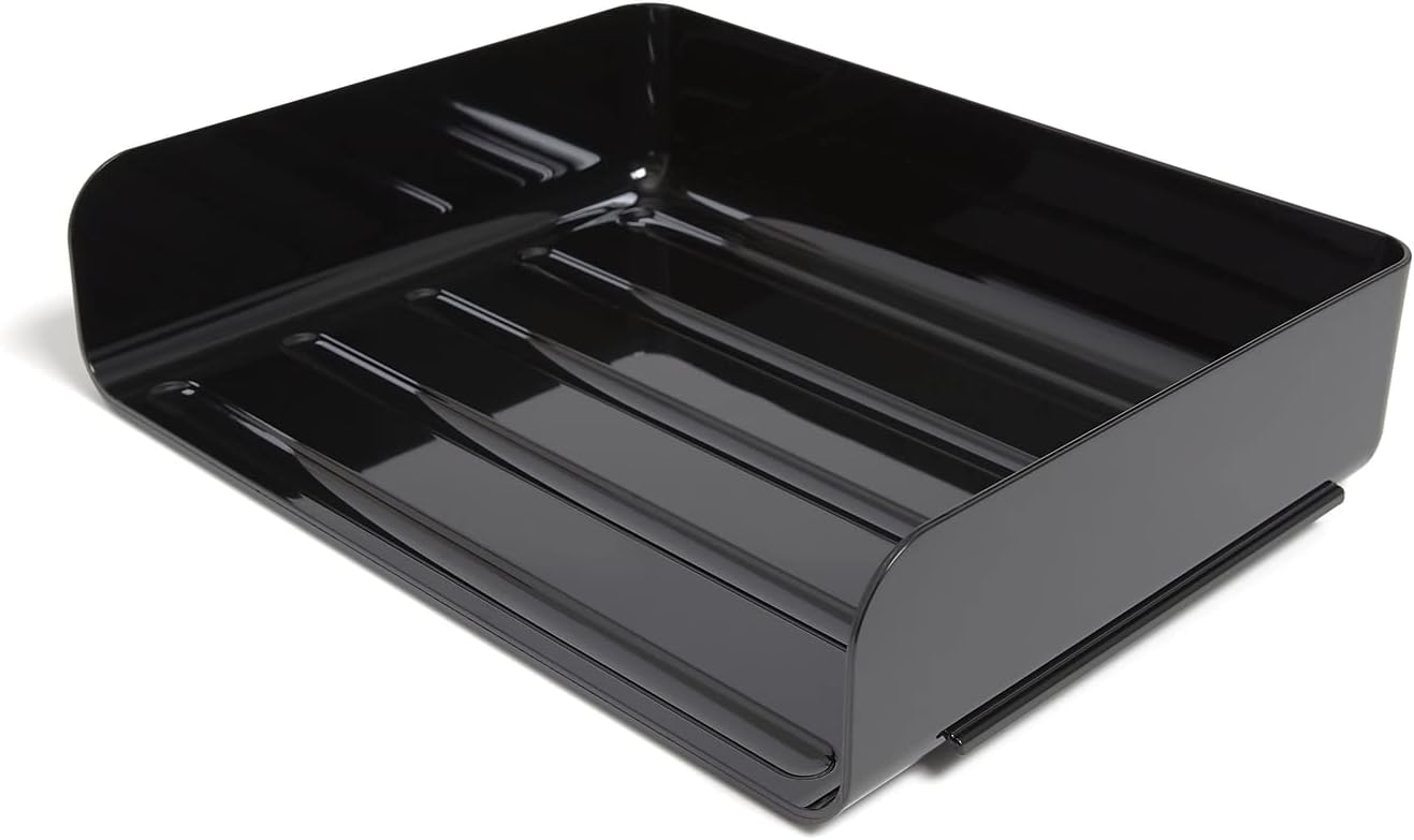 TRU RED Bandeja de letras de plástico apilable de carga lateral, negro, 4cartón (TR55327VS)