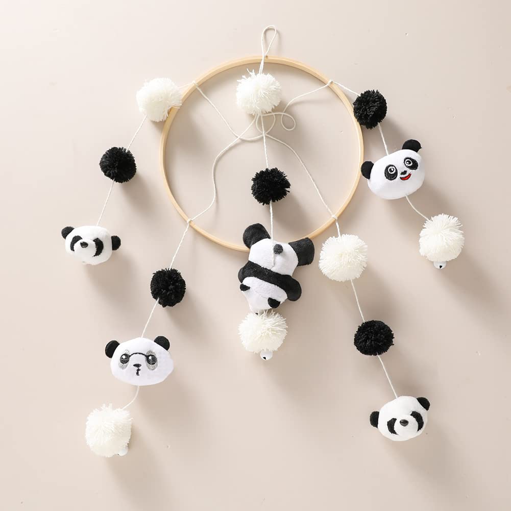 Móvil de bebé para cuna  Campana de cama de panda, campanilla de viento para niñas y niños, móvil para moisés, bola de fieltro, juguete colgante