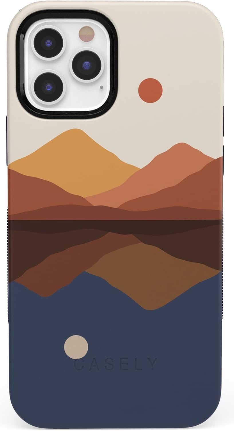 Casely Funda para iPhone 12 Pro Max  Compatible con MagSafe  Los opuestos se atraen  Funda de montaña con bloques de color de día y noche