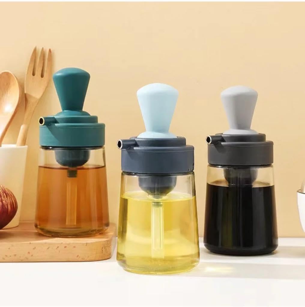 Dispensador de aceite con cepillo, botella de aceite de cocina con cepillo para untar, botella de aceite con cepillo 2 en 1, cepillo de aceite de