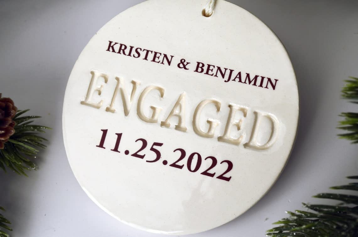 Engagement Ornament – Personalized With Names and Date – Engagement Gift or Christmas Gift, Custom Christmas Engaged Ornament