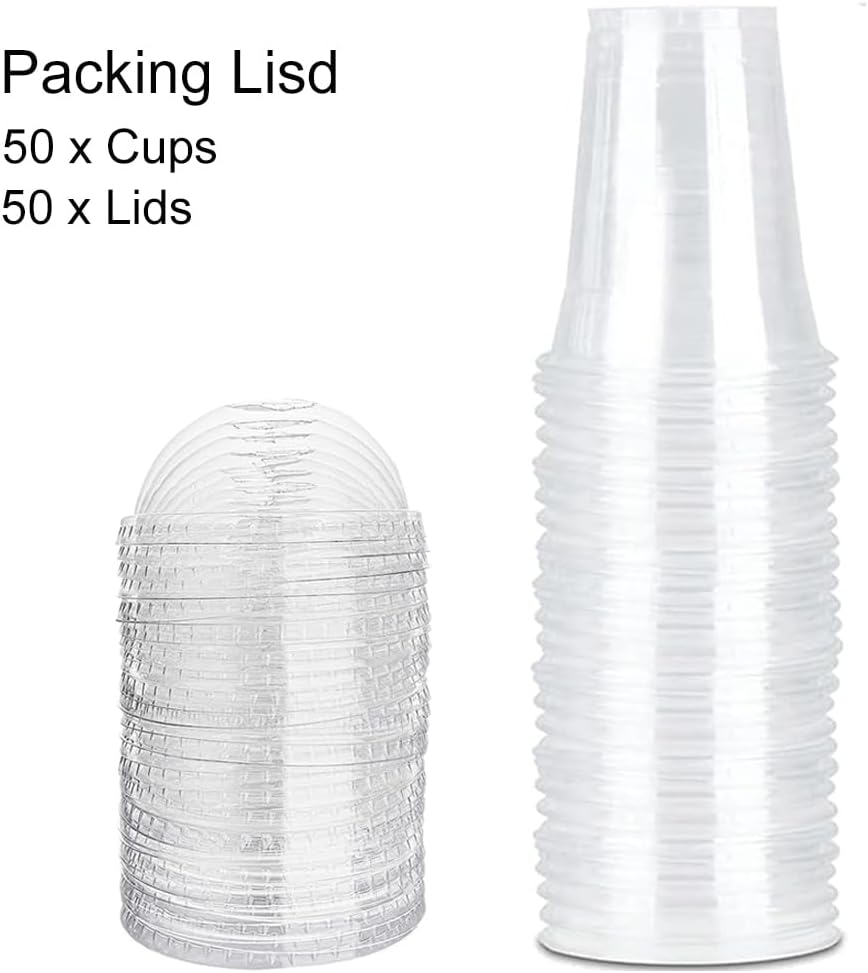 Vasos de plástico transparente, 50 tazas y tapas de 12 onzas, tazas de postre con tapas, ideales para parfaits, pudín, yogur y mini golosinas, tazas