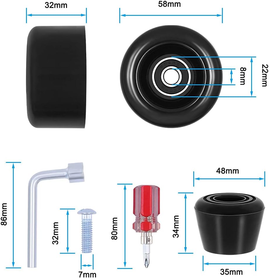 Paquete de 8 ruedas para patines con rodamientos instalados y 2 topes de dedos para patinaje de doble fila, patines cuádruples y patineta para uso