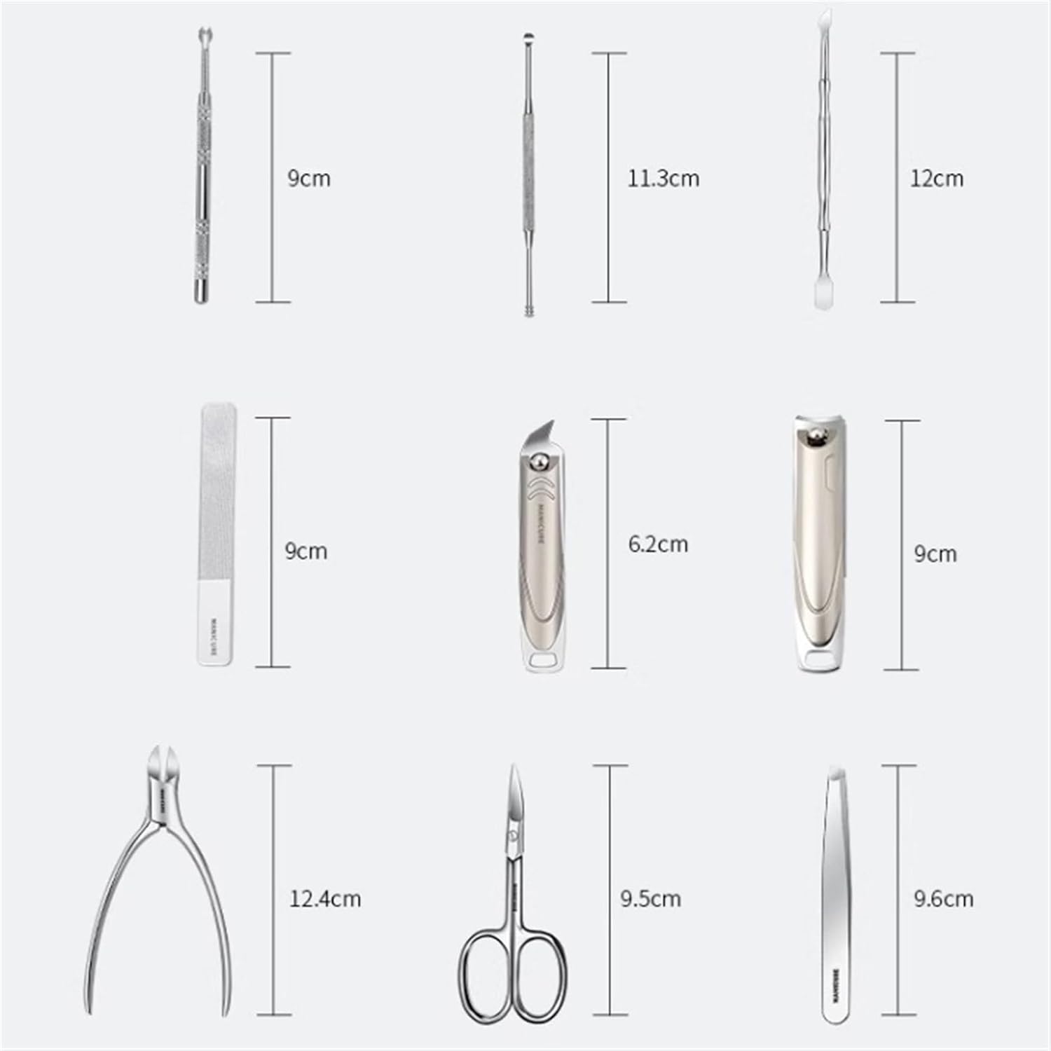 Juego de manicura Juego de cortaúñas Juego de manicura, kit profesional de aseo de pedicura, juego de 9 piezas de cuidado de uñas de acero