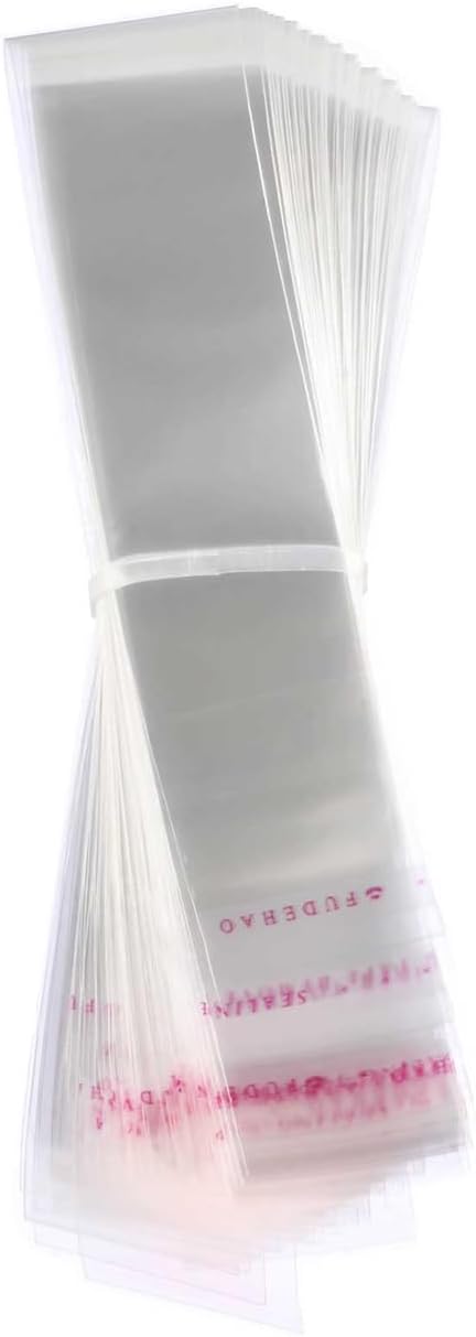 Dakoufish Bolsas de transporte de pajas,Bolsas largas de celofán autosellantes 1×13 pulgadas 100 piezas,Bolsa de polietileno OPP transparente