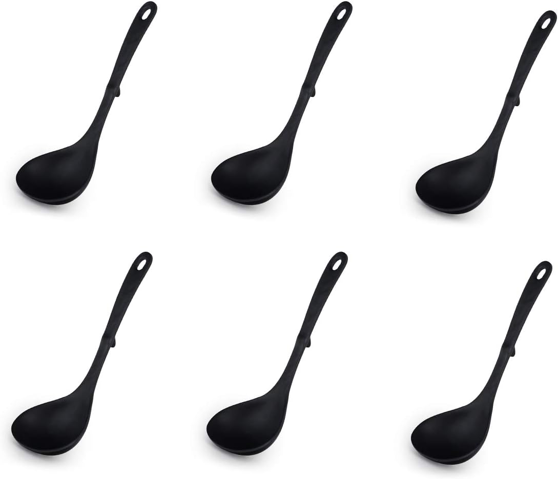 Hinomaru Collection Cuchara de sopa de melamina negra mate para fideos Won Ton, cucharas de sopa de soba para el hogar o el restaurante, suministros