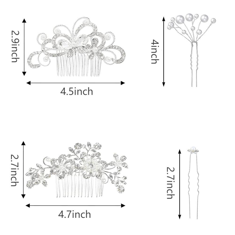 Juego de 16 peines para el cabello de boda, color plateado brillante, perla, mariposa, mariposa, novia, horquilla, peine para el cabello, peine