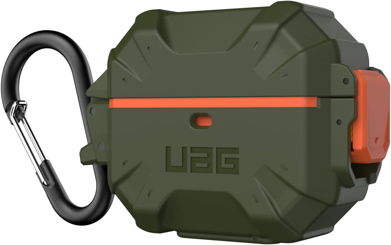 URBAN ARMOR GEAR UAG – Funda protectora duradera y suave al tacto diseñada para AirPod, color verde y naranja (3 generación, 2021) con mosquetón