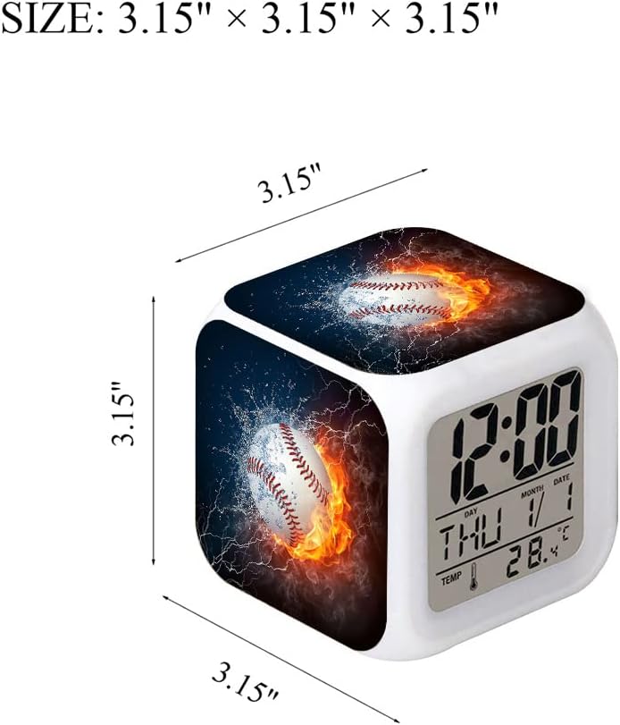 Reloj despertador LED con diseño deportivo de béisbol, reloj de mesa creativo de escritorio, brillante, electrónico, colorido, digital, reloj