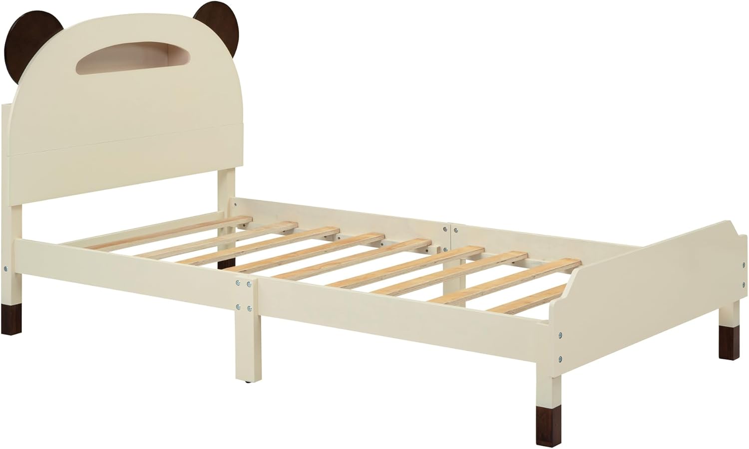 Cama de plataforma de madera de tamaño individual con cabecero en forma de oso, marco de cama de plataforma de madera para niños con luces nocturnas