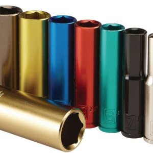 Juego de llaves de vaso profundas con código de color métrico de 14 pulgadas, 10 piezas Juego de llaves de vaso profundas con código de color métrico de 14 pulgadas, 10 piezas